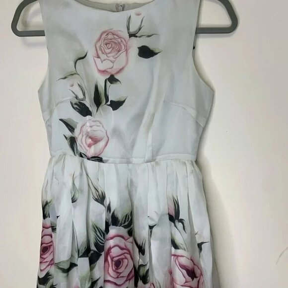 Floral Rose Print 100% Silk Cotton Lining Balloon Skirt Midi Dress Size Small - Picture 3 of 13